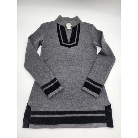 Soft Surroundings Runway Wool Blend Knit Tunic Sweater Velvet Trim Gray Size XS - Picture 5 of 10